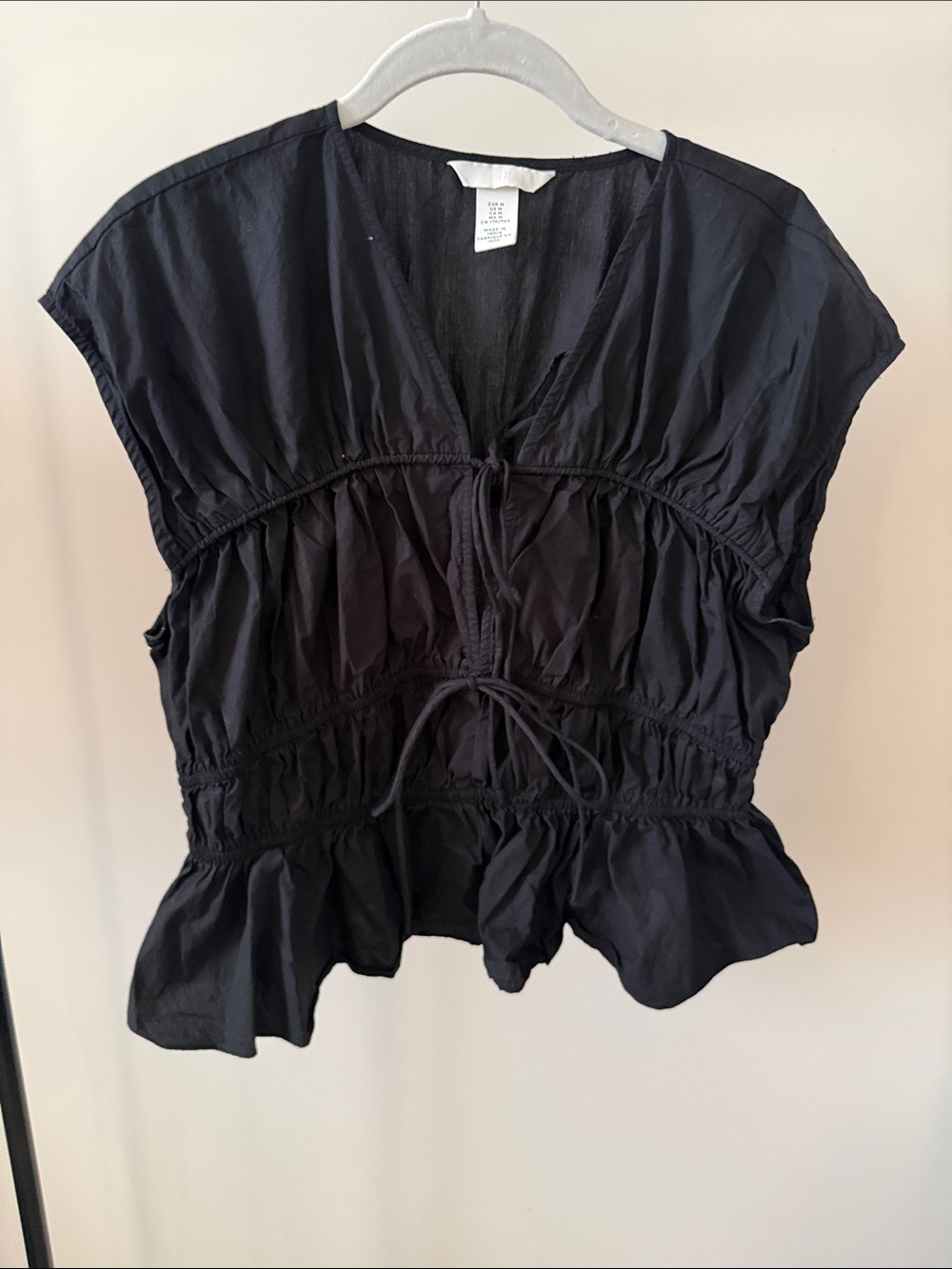 Black Tie Front Peplum Women's Top